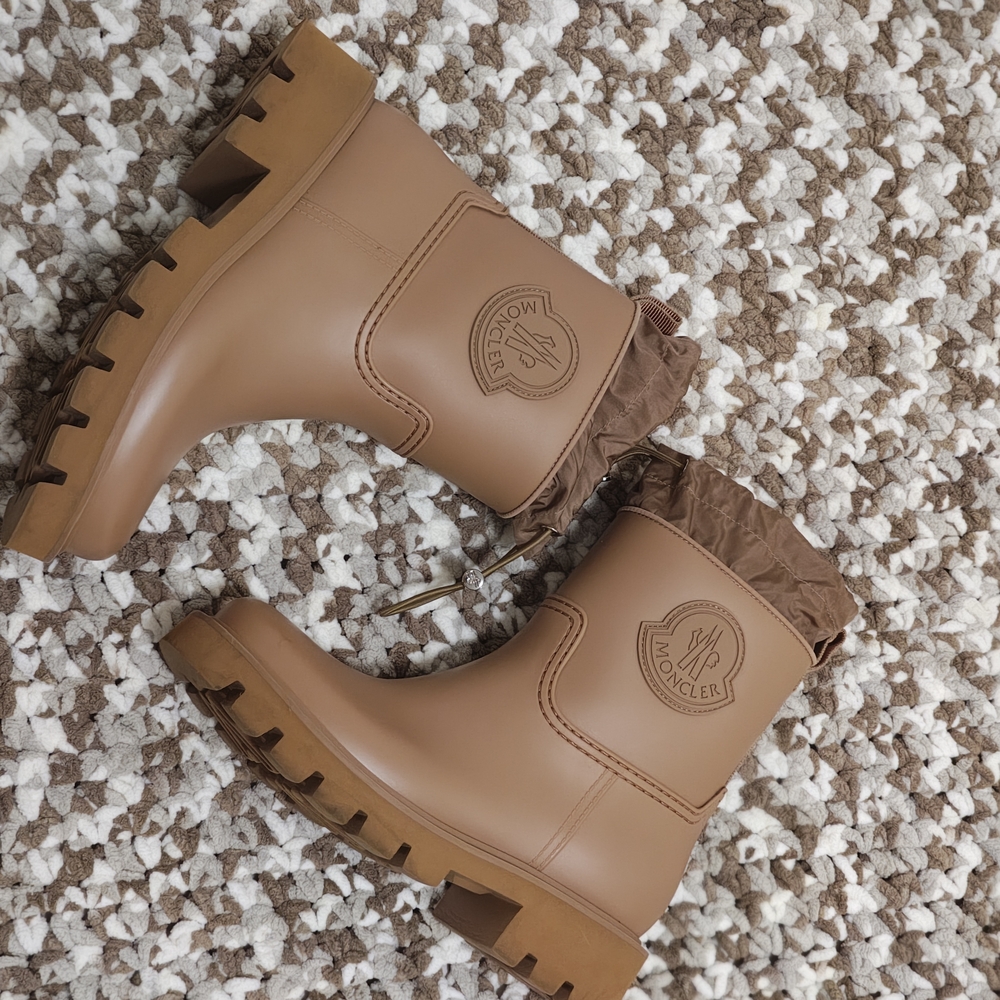 Moncler Brown Rain Boots Lug Sole Size 38 Made in Italy - Picture 2 of 9